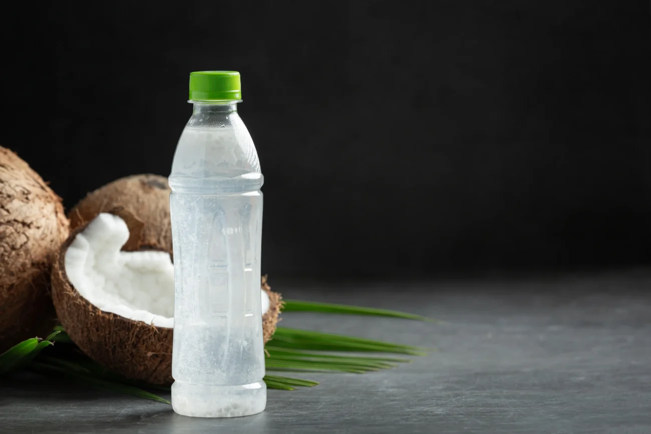 bottle coconut water put dark background 1