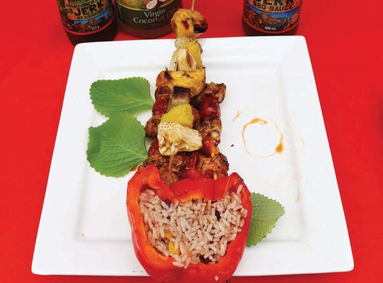 Jerk Chicken, Stuffed Peppers & Provision Kebabs Grace